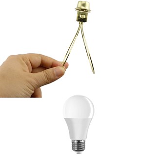 DZS Elec 1-Pack Brass Round Light Bulb Holder with Lamp Shade Attaching Finial DIY Lighting Accessories Clip On Lampshade Adapter