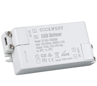 COOLWEST Transformer Driver Power Supply 24W 12V for LED Strip Lights and G4, MR11, MR16 Light Bulbs